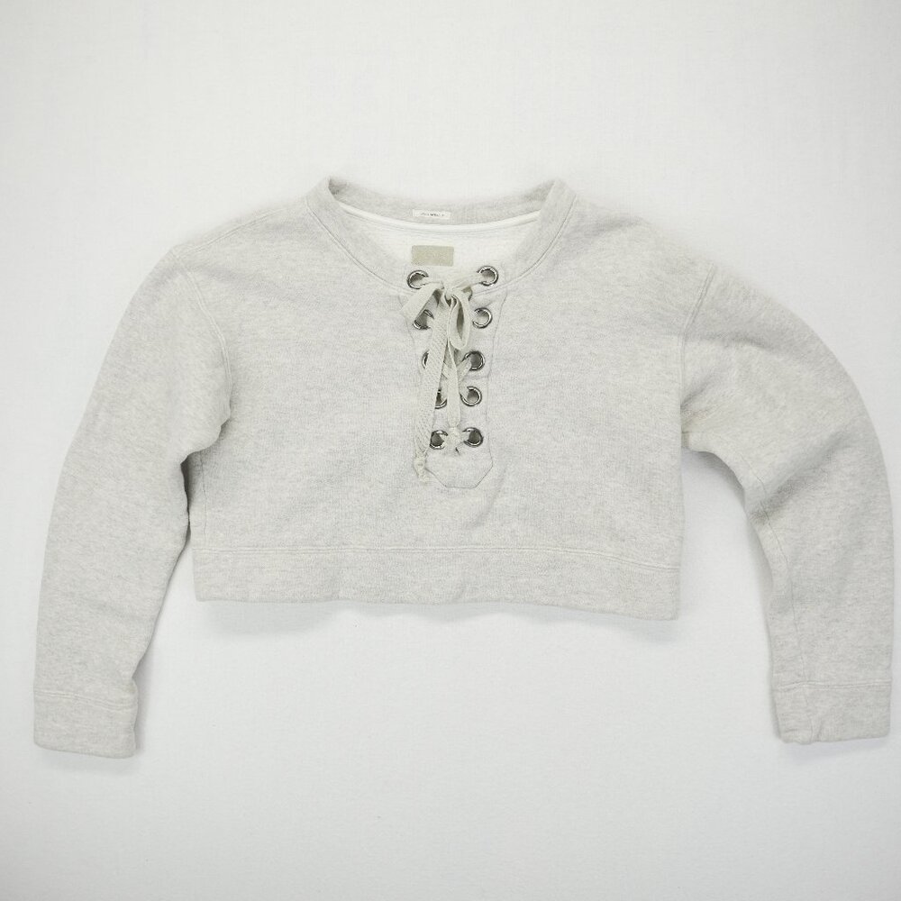 MOTHER Don't Sweat It- The Tie‎ Up Easy Crop Lace Up Sweatshirt-Gray S